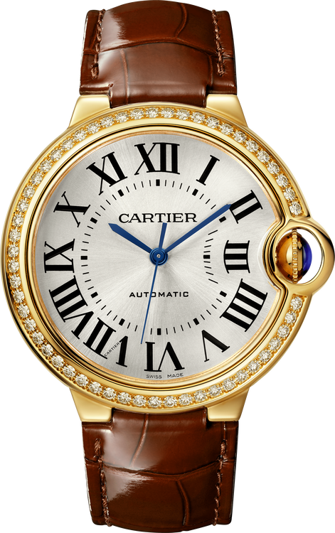 Cartier Ballon Bleu Yellow Gold 36 MM - Brown Leather Strap - White Dial - WJBB0041