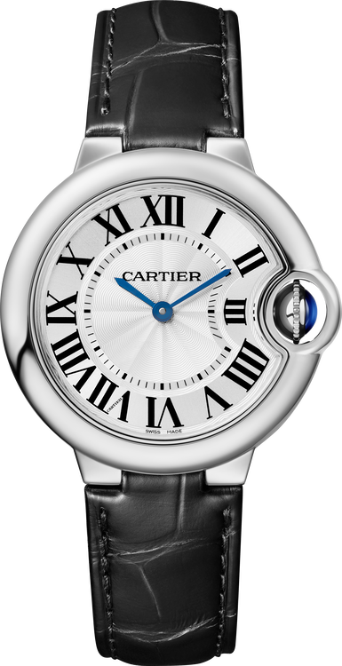 Cartier Ballon Bleu Stainless Steel 33 MM - Black Leather Strap - White Dial - WSBB0034