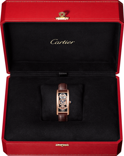 Cartier Tank Rose Gold (Large Model) 33 MM - Brown Leather Strap - Rose Gold Bezel - Skeleton Dial - WHTA0008