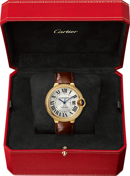 Cartier Ballon Bleu Yellow Gold 36 MM - Brown Leather Strap - White Dial - WJBB0041