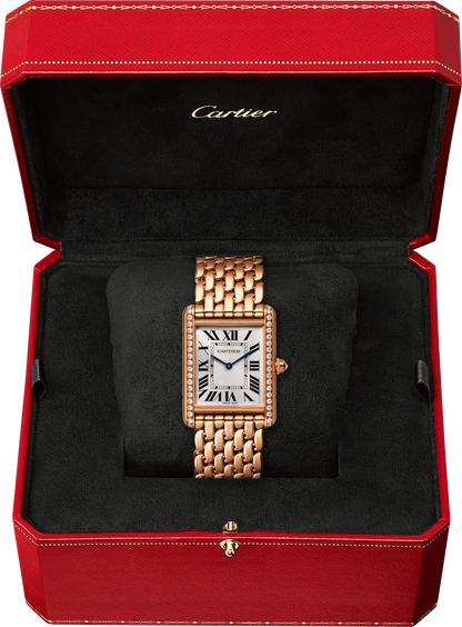 Cartier Tank Rose Gold (Large Model) 33 MM - Rose Gold Bracelet - Rose Gold Diamond Bezel - White Dial - WJTA0021