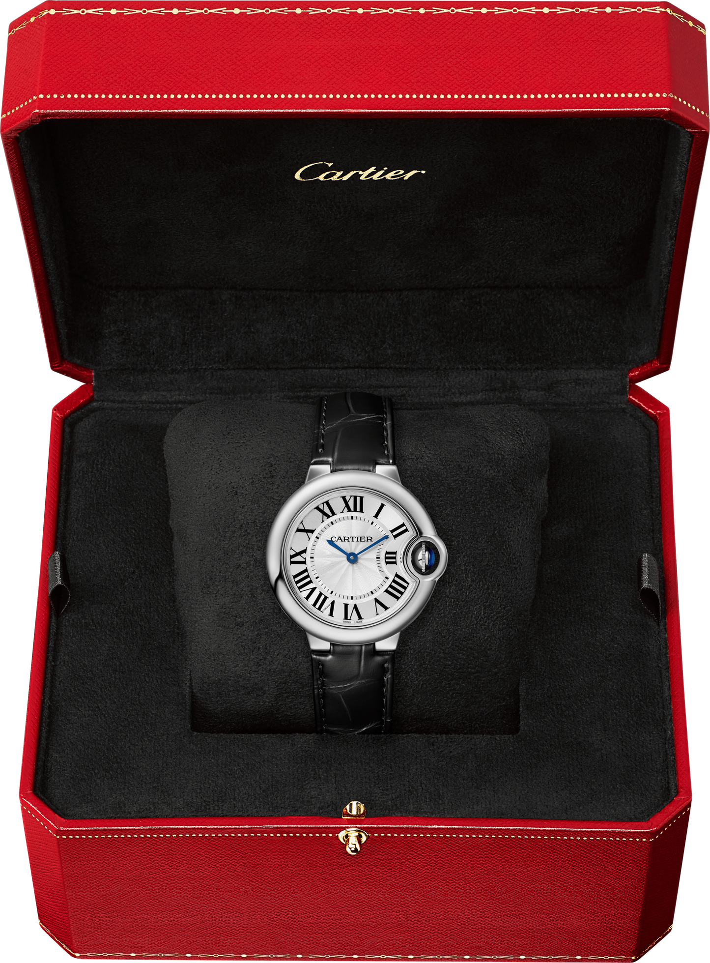 Cartier Ballon Bleu Stainless Steel 33 MM - Black Leather Strap - White Dial - WSBB0034