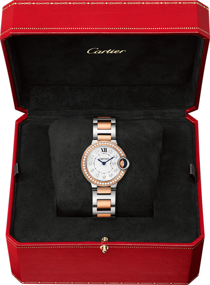 Cartier Ballon Bleu Rose Gold and Stainless Steel 28 MM - Rose Gold and Stainless Steel Bracelet - White Diamond Dial - W3BB0025
