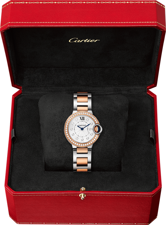 Cartier Ballon Bleu Rose Gold and Stainless Steel 28 MM - Rose Gold and Stainless Steel Bracelet - White Diamond Dial - W3BB0025