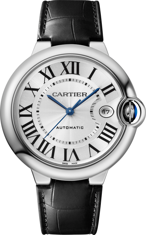 Cartier Ballon Bleu Stainless Steel 40 MM - Black Leather Strap - White Dial - WSBB0039