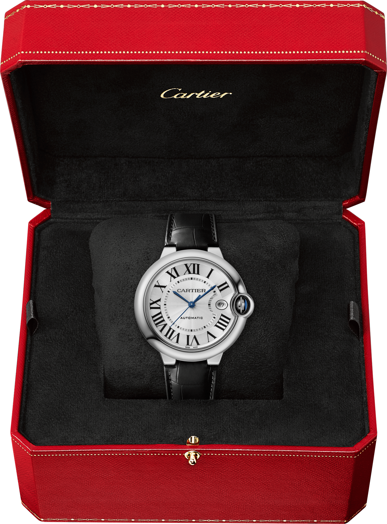 Cartier Ballon Bleu Stainless Steel 40 MM - Black Leather Strap - White Dial - WSBB0039