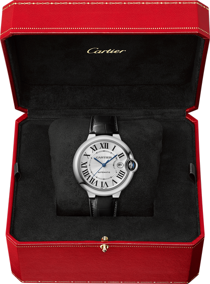Cartier Ballon Bleu Stainless Steel 40 MM - Black Leather Strap - White Dial - WSBB0039