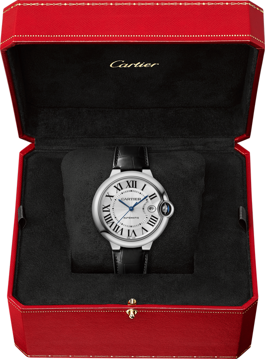 Cartier Ballon Bleu Stainless Steel 40 MM - Black Leather Strap - White Dial - WSBB0039