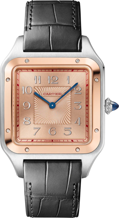 Cartier Santos de Cartier-Dumont Stainless Steel and Rose Gold 46.6 MM (Extra-Large Model) - Grey Leather Strap - Rose Dial - W2SA0025