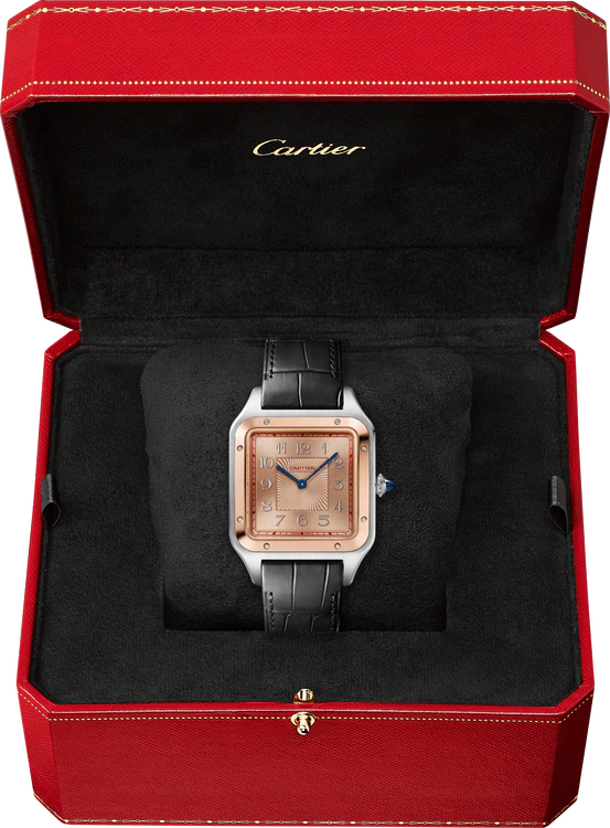 Cartier Santos de Cartier-Dumont Stainless Steel and Rose Gold 46.6 MM (Extra-Large Model) - Grey Leather Strap - Rose Dial - W2SA0025