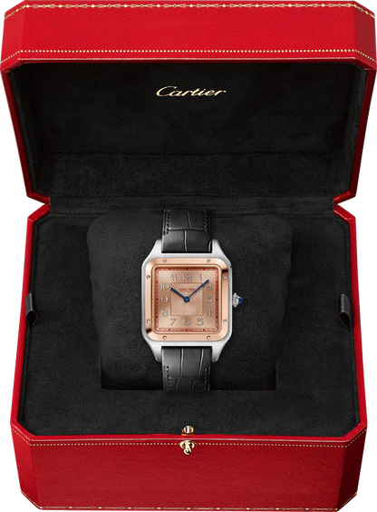 Cartier Santos de Cartier-Dumont Stainless Steel and Rose Gold 46.6 MM (Extra-Large Model) - Grey Leather Strap - Rose Dial - W2SA0025