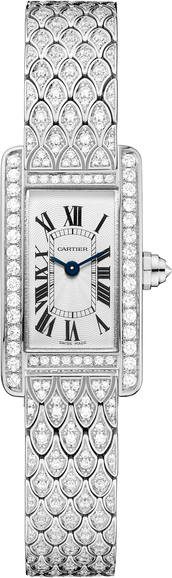 Cartier Tank White Gold Diamond (Mini Model) 27 MM - White Gold Diamond Bracelet - White Gold Diamond Bezel - White Dial - HPI00724