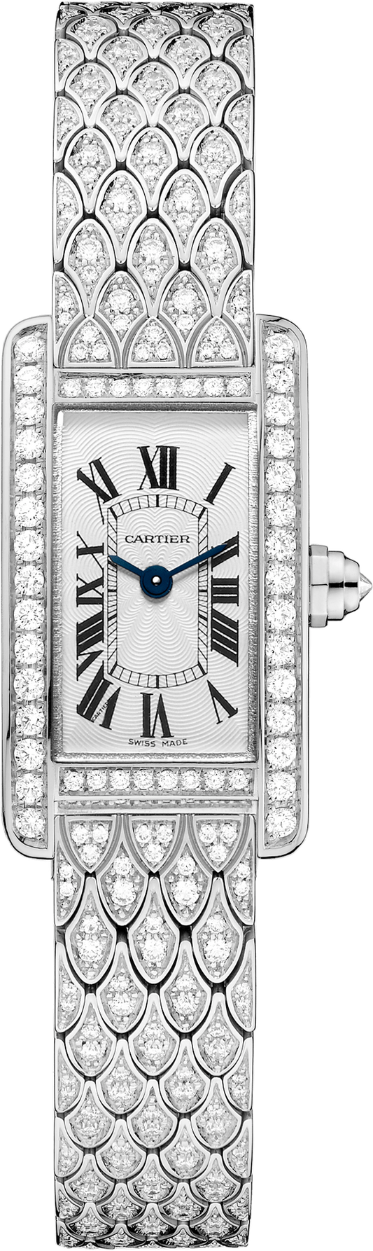 Cartier Tank White Gold Diamond (Mini Model) 27 MM - White Gold Diamond Bracelet - White Gold Diamond Bezel - White Dial - HPI00724