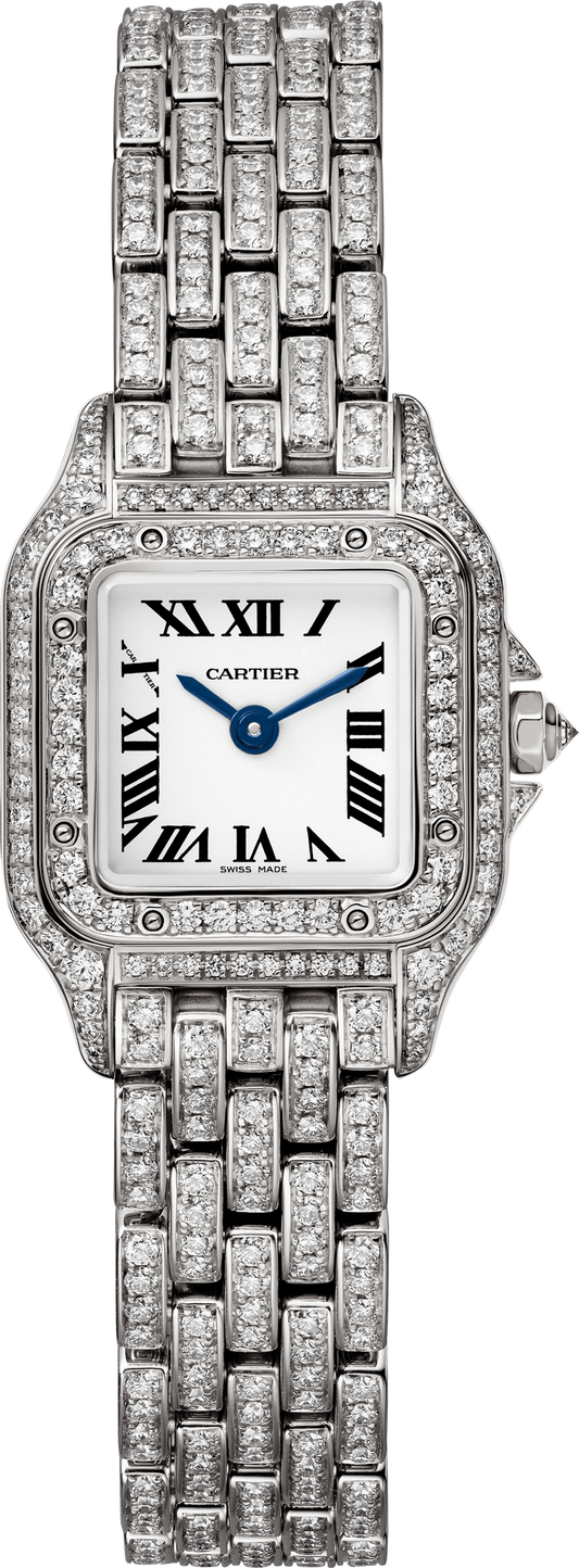 Cartier Panthére De Cartier White Gold Diamond (Small Model) 25 MM - White Gold Diamond Bracelet - White Gold Diamond Bezel - White Dial - HPI01325