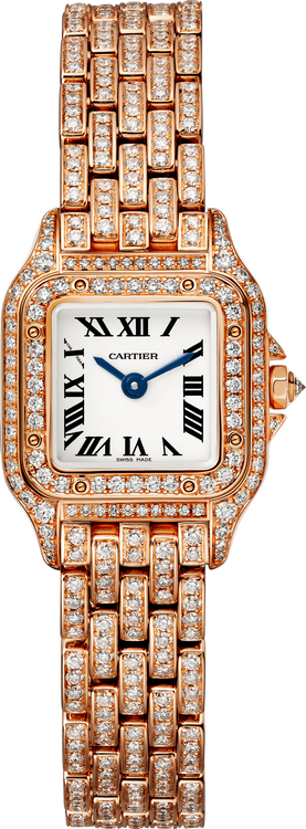 Cartier Panthére De Cartier Rose Gold Diamond (Small Model) 25 MM - Rose Gold Diamond Bracelet - Rose Gold Diamond Bezel - White Dial - HPI01326