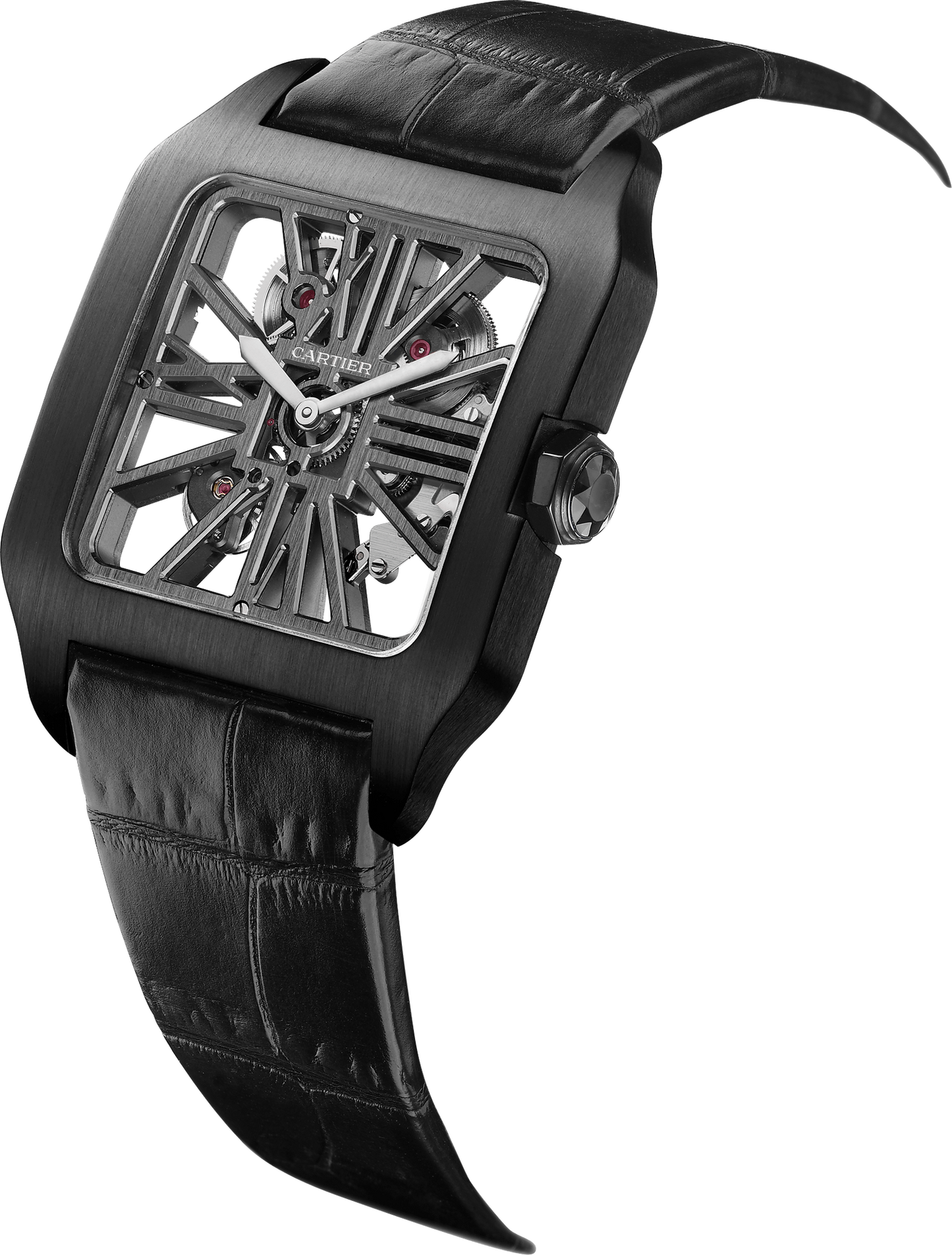 Cartier Santos de Cartier-Dumont  Titanium 39 MM (Extra Large Model) - Black Leather Strap - Skeleton Dial - W2020052