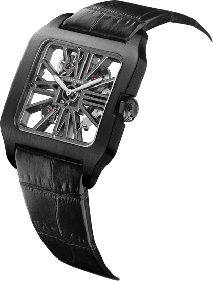 Cartier Santos de Cartier-Dumont  Titanium 39 MM (Extra Large Model) - Black Leather Strap - Skeleton Dial - W2020052