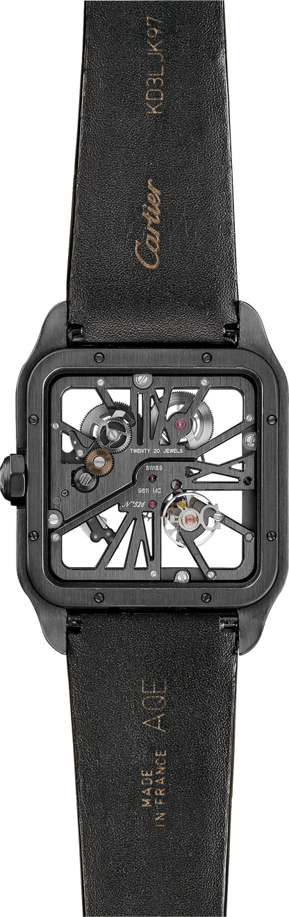 Cartier Santos de Cartier-Dumont  Titanium 39 MM (Extra Large Model) - Black Leather Strap - Skeleton Dial - W2020052