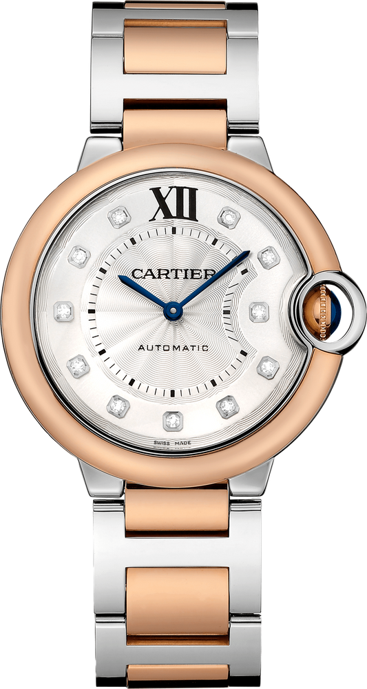 Cartier Ballon Bleu Rose Gold and Stainless Steel 36 MM - Rose Gold and Stainless Steel Bracelet - White Diamond Dial - W3BB0013