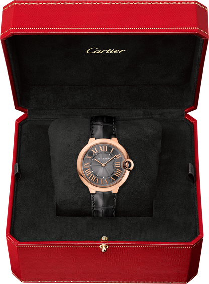Cartier Ballon Bleu Pink Gold 40 MM - Black Leather Strap - Grey Dial - W6920089