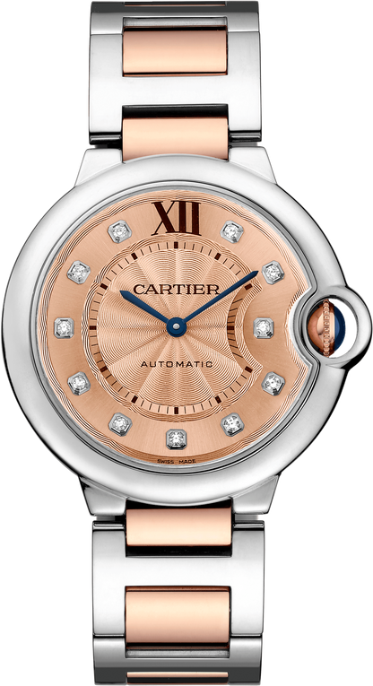 Cartier Ballon Bleu Rose Gold and Stainless Steel 36 MM - Rose Gold and Stainless Steel Bracelet - Pink Diamond Dial - WE902054
