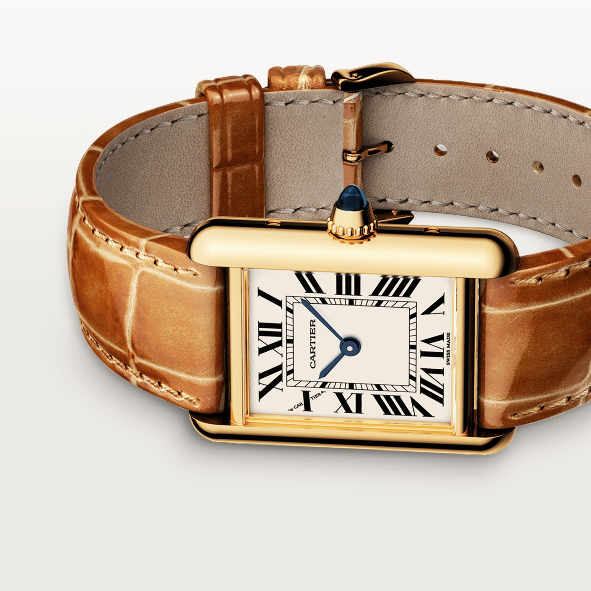 Cartier Tank Yellow Gold (Small Model) 29 MM - Brown Leather Strap - Yellow Gold Bezel - Silver Dial - W1529856