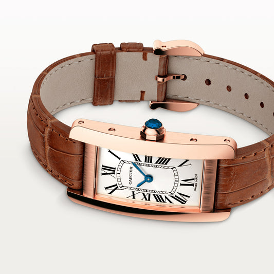 Cartier Tank Rose Gold (Small Model) 34 MM - Brown Leather Strap - Rose Bezel Bezel - Silver Dial - W2607456