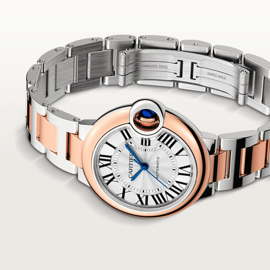 Cartier Ballon Bleu Rose Gold and Stainless Steel 33 MM - Rose Gold and Stainless Steel Bracelet - White Dial - W2BB0032