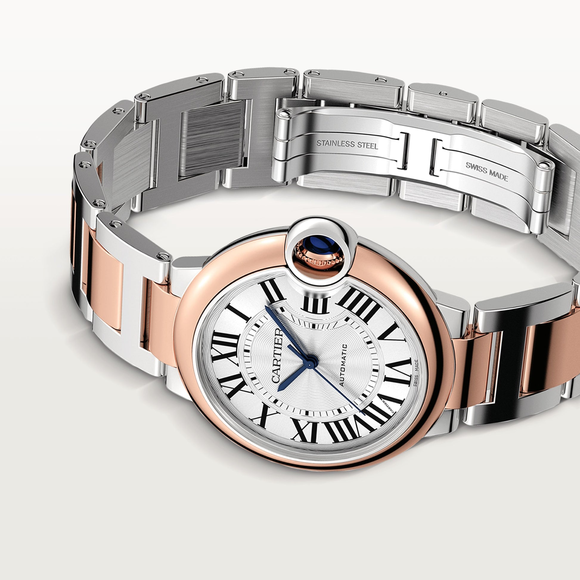 Cartier Ballon Bleu Stainless Steel And Rose Gold  33 MM - Stainless Steel And Rose Gold Bracelet - White Diamond Dial - W3BB0023