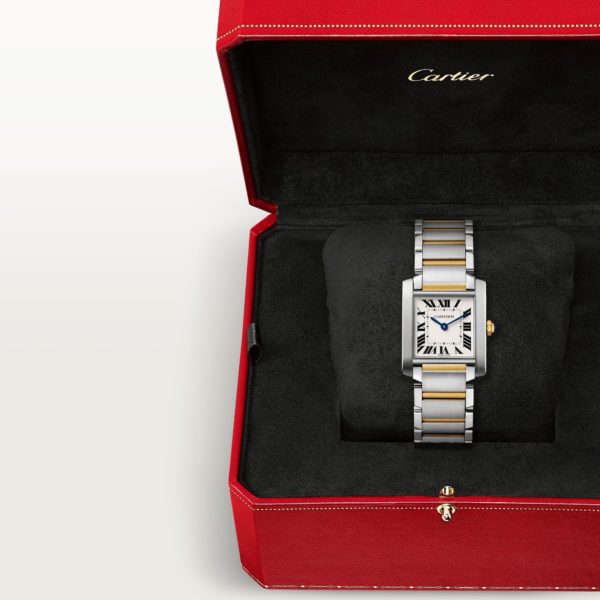 Cartier Tank Stainless Steel (Medium Model) 30 MM - Stainless Steel and Yellow Gold  Bracelet - Stainless Steel Bezel - White Dial - W2TA0003