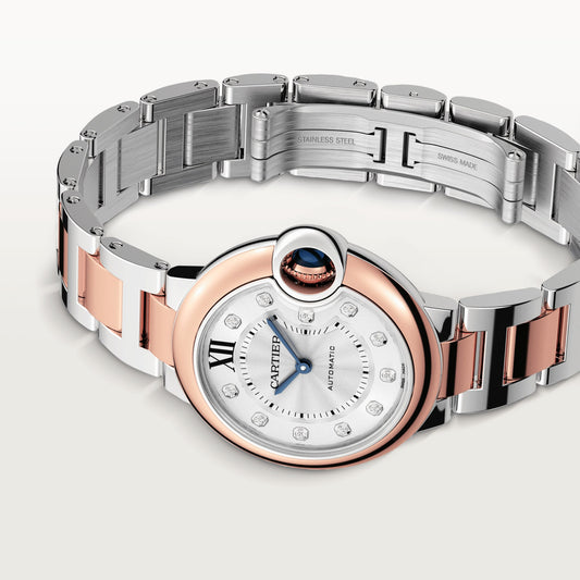 Cartier Ballon Bleu Rose Gold and Stainless Steel 33 MM -  Rose Gold and Stainless Steel Bracelet - White Diamond Dial - W3BB0021