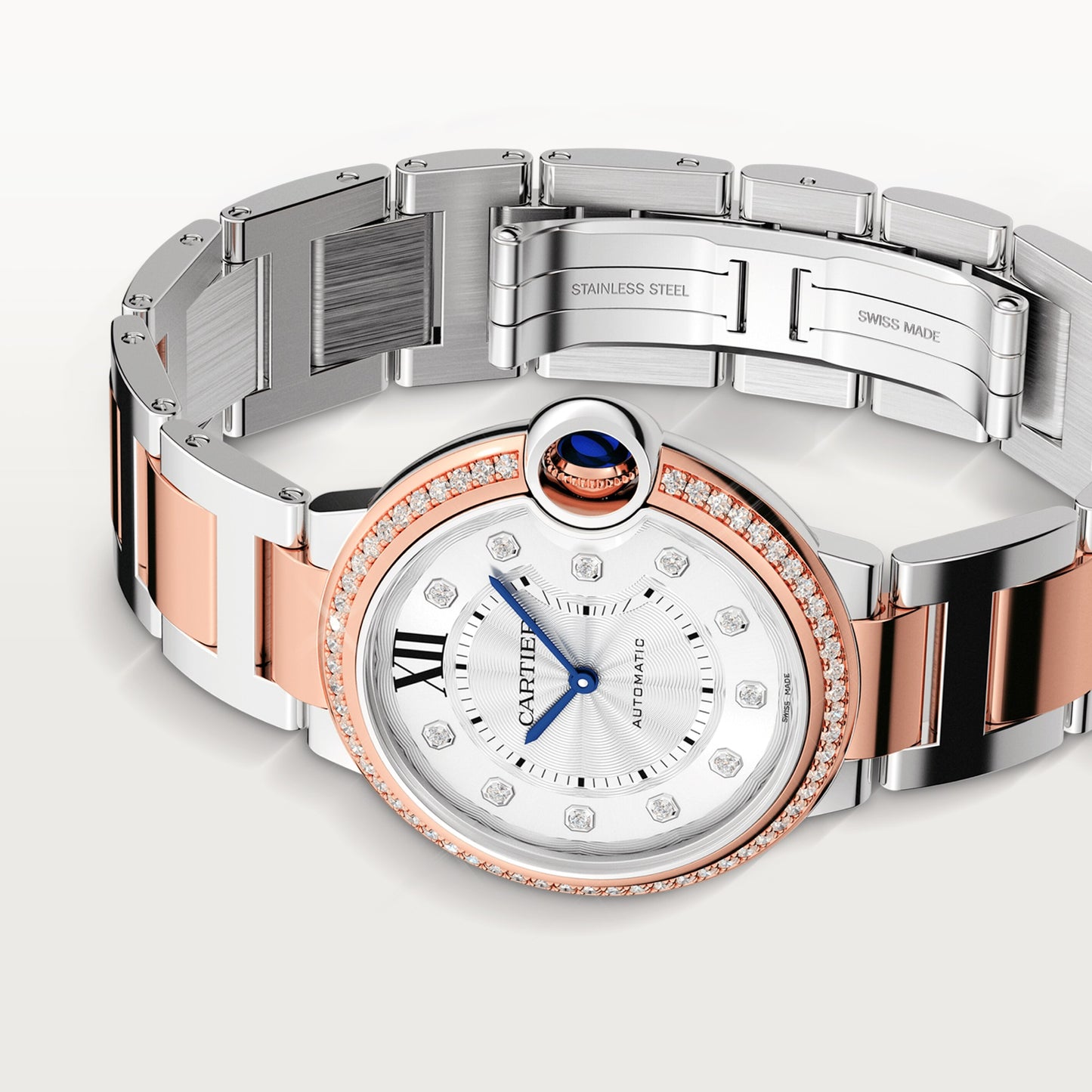 Cartier Ballon Bleu Rose Gold and Stainless Steel 36 MM - Rose Gold and Stainless Steel Bracelet - White Diamond Dial - W3BB0024