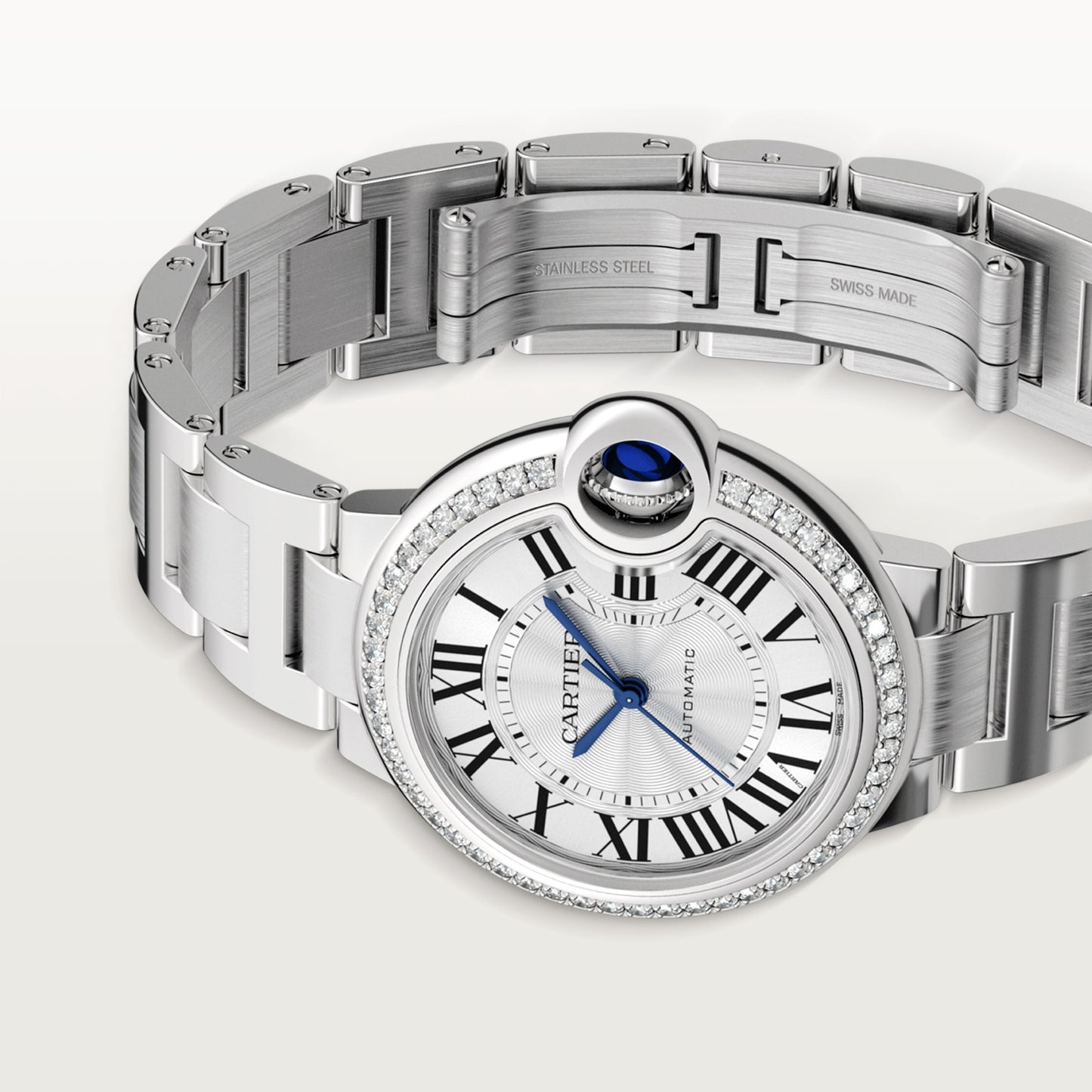 Cartier Ballon Bleu Stainless Steel Diamond 33 MM - Stainless Steel Bracelet - White Dial - W4BB0023