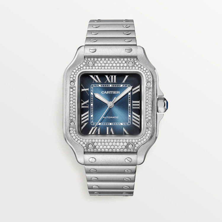 Cartier Santos de Cartier Stainless Steel 35.1 MM (Medium Model) - Stainless Steel Bracelet - Blue Dial - W4SA0006