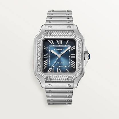 Cartier Santos de Cartier Stainless Steel 35.1 MM (Medium Model) - Stainless Steel Bracelet - Blue Dial - W4SA0006