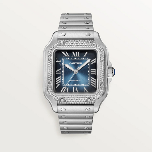 Cartier Santos de Cartier Stainless Steel 35.1 MM (Medium Model) - Stainless Steel Bracelet - Blue Dial - W4SA0006