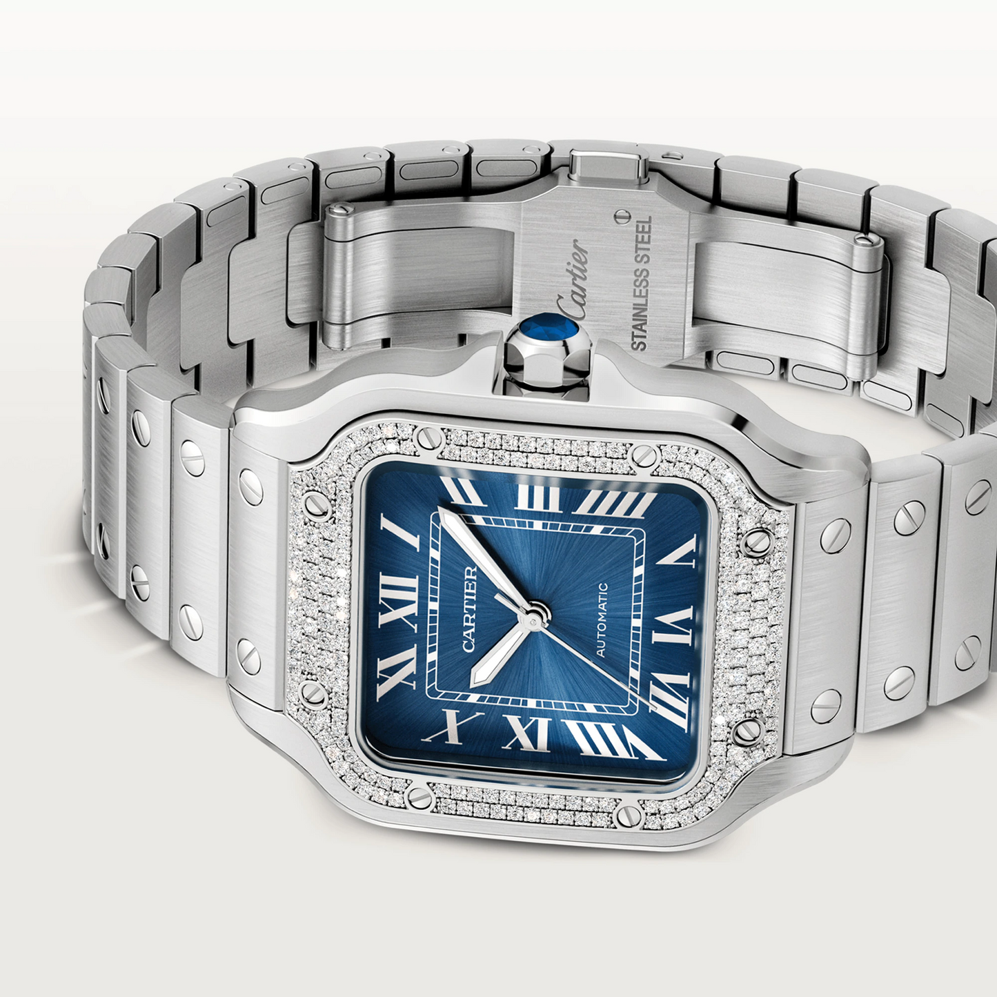 Cartier Santos de Cartier Stainless Steel 35.1 MM (Medium Model) - Stainless Steel Bracelet - Blue Dial - W4SA0006