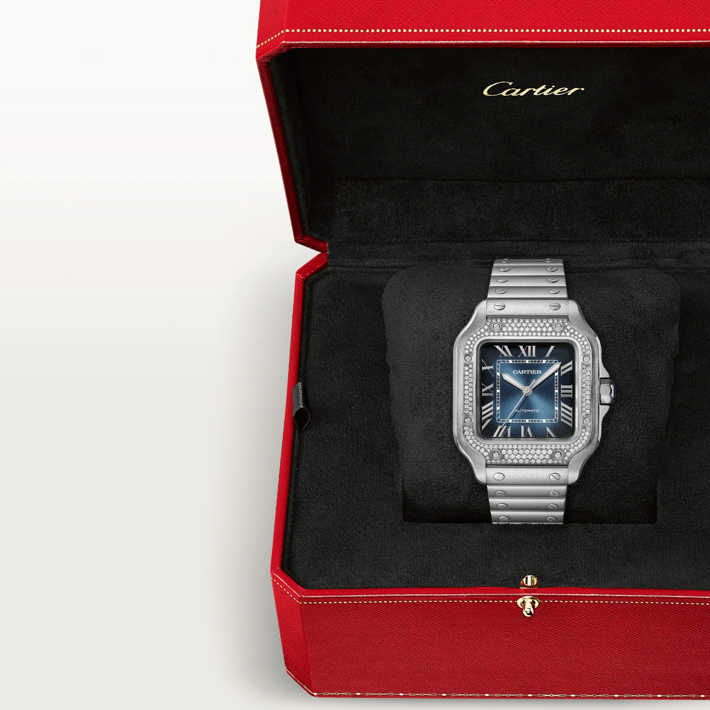 Cartier Santos de Cartier Stainless Steel 35.1 MM (Medium Model) - Stainless Steel Bracelet - Blue Dial - W4SA0006