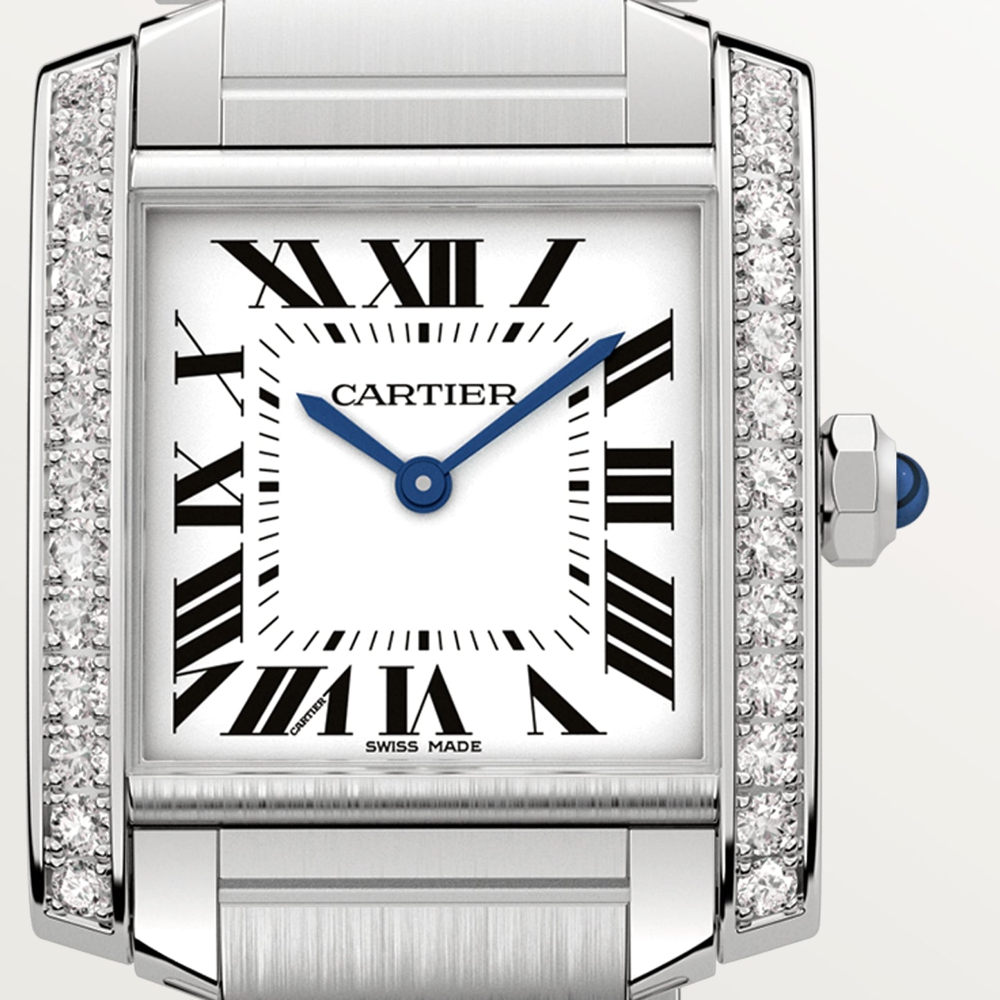 Cartier Tank Stainless Steel (Medium Model) 30 MM - Stainless Steel Bracelet - Stainless Steel Diamond Bezel - White Dial - W4TA0009