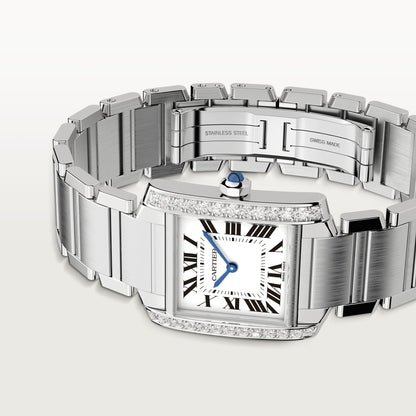 Cartier Tank Stainless Steel (Medium Model) 30 MM - Stainless Steel Bracelet - Stainless Steel Diamond Bezel - White Dial - W4TA0009