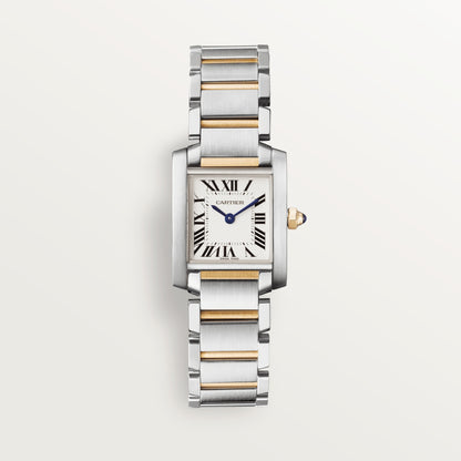 Cartier Tank Stainless Steel (Small Model) 25 MM - Stainless Steel and Yellow Gold  Bracelet - Stainless Steel Bezel - Silver Dial - W51007Q4