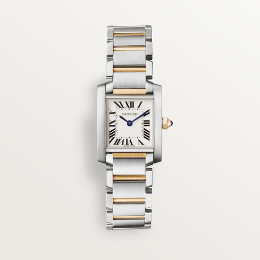 Cartier Tank Stainless Steel (Small Model) 25 MM - Stainless Steel and Yellow Gold  Bracelet - Stainless Steel Bezel - Silver Dial - W51007Q4