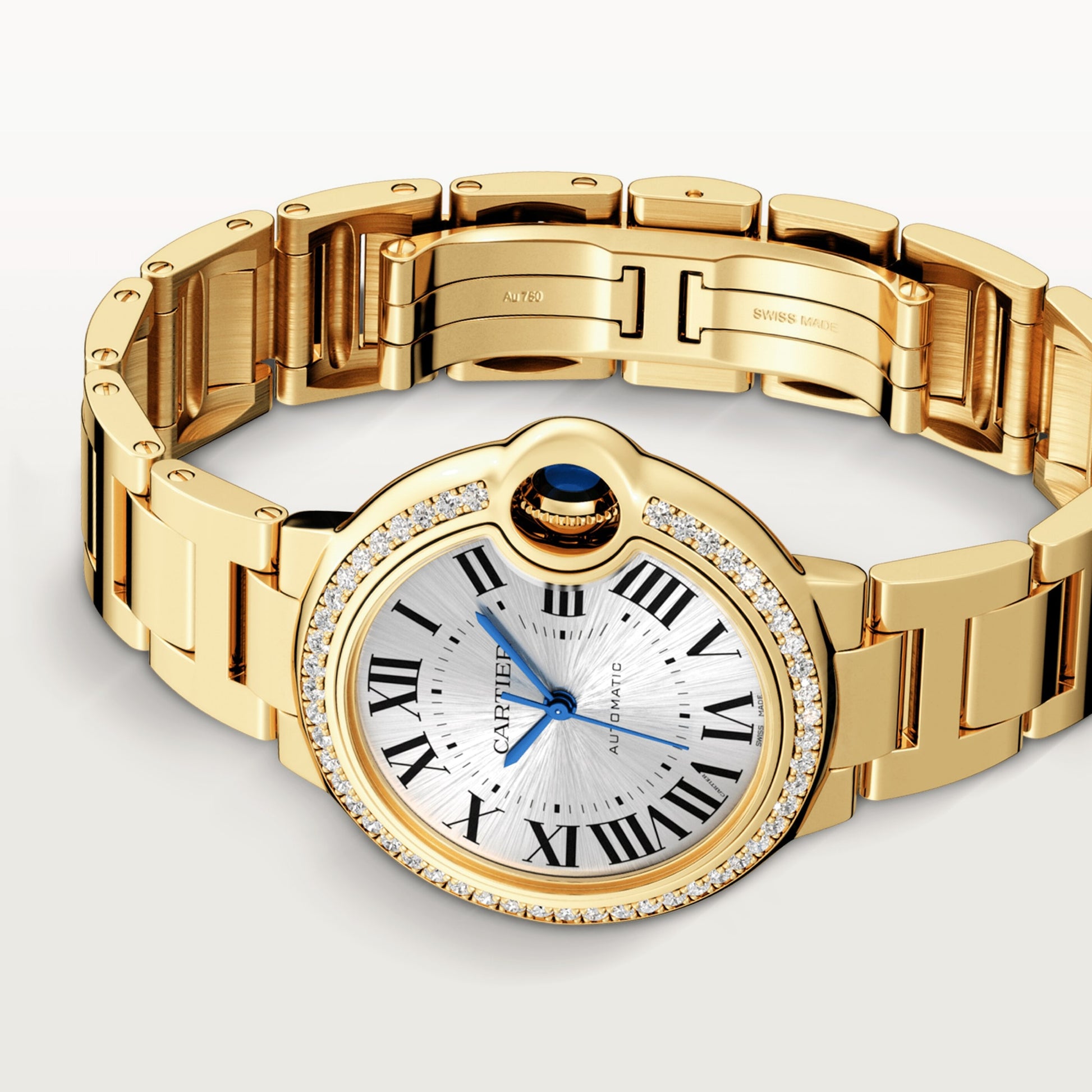 Cartier Ballon Bleu Yellow Gold 33 MM - Yellow Gold Bracelet - Silver Sunray Dial - WJBB0069