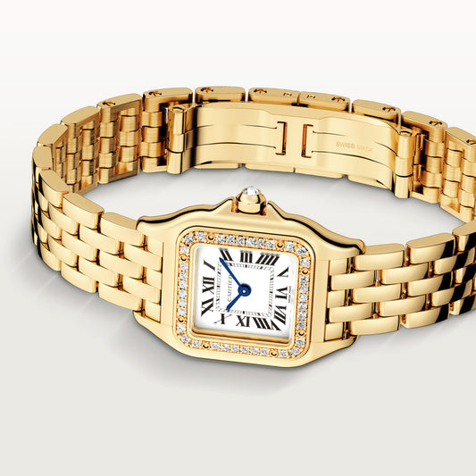 Cartier Panthére De Cartier Yellow Gold (Small Model) 22 MM - Yellow Gold Bracelet - Diamond Bezel - White Dial - WJPN0015