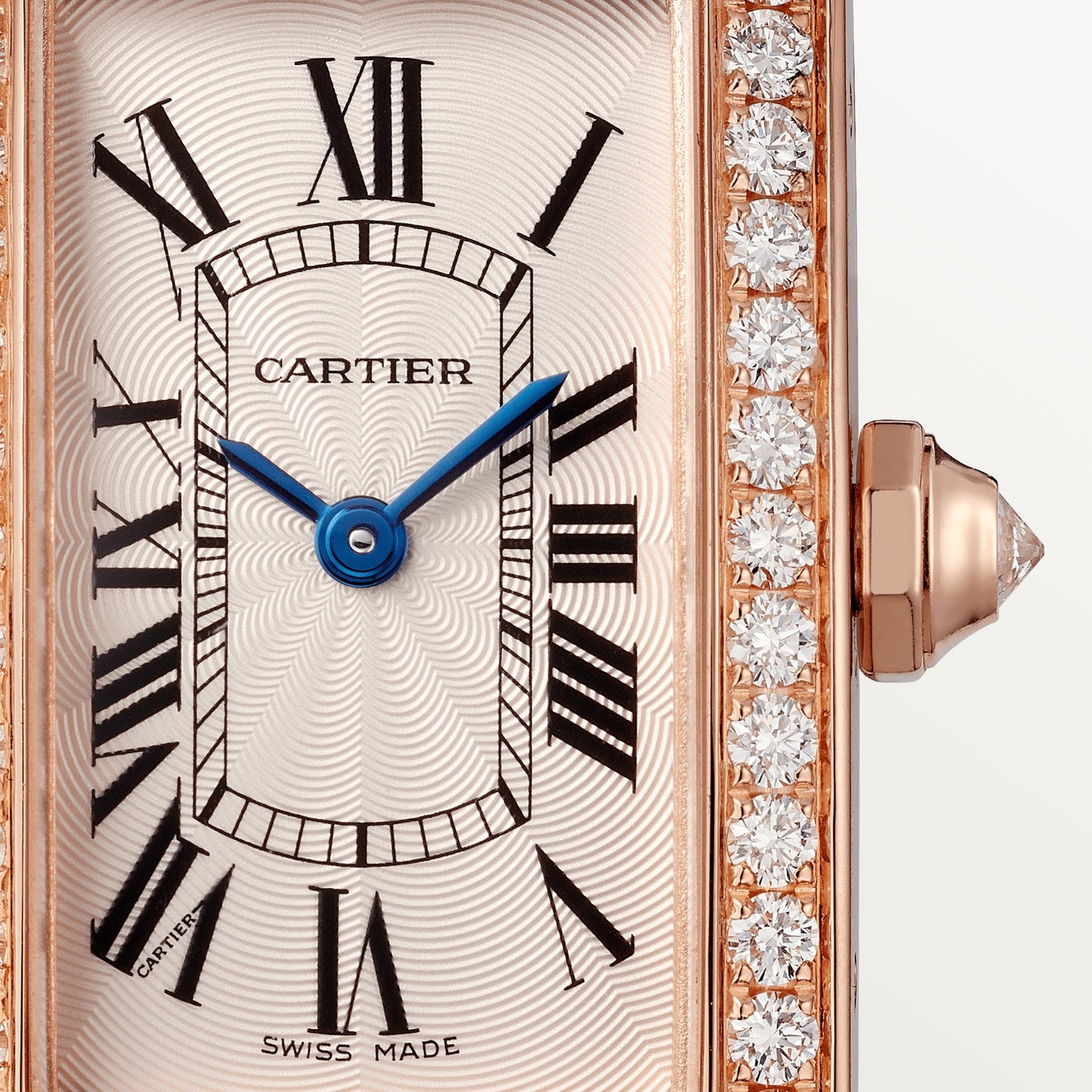 Cartier Tank Rose Gold Diamond (Small Model) 34 MM - Brown Leather Strap - Rose Gold Diamond Bezel - Silver Dial - WJTA0028