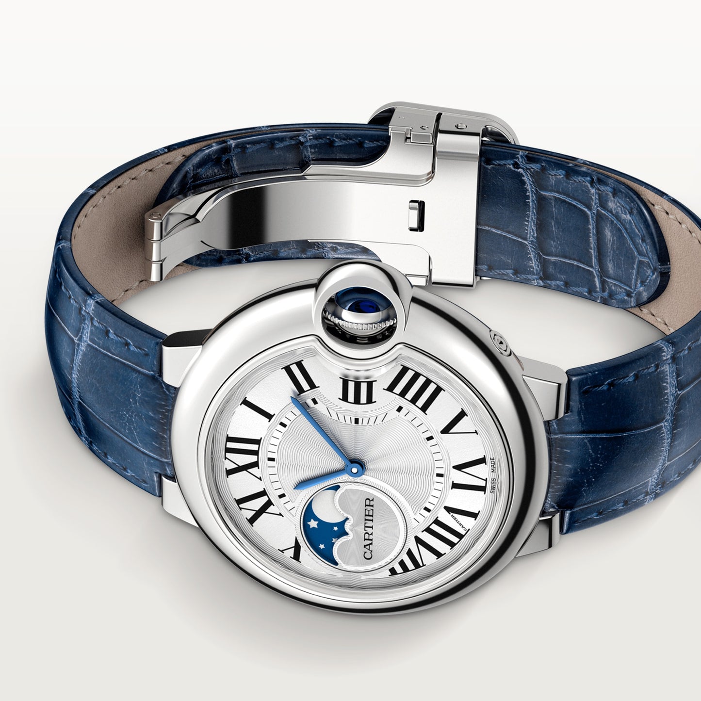 Cartier Ballon Bleu Stainless Steel 37 MM - Blue Leather Strap - White Dial - WSBB0029