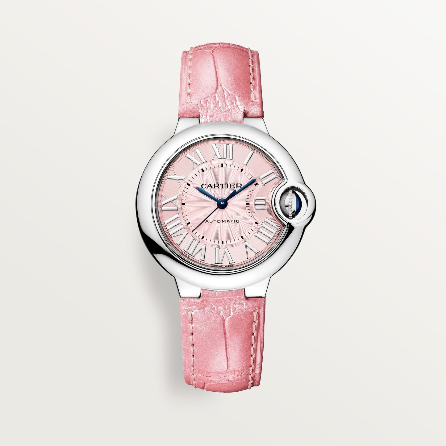 Cartier Ballon Bleu Stainless Steel 33 MM - Pink Leather Strap - Pink Dial - WSBB0031