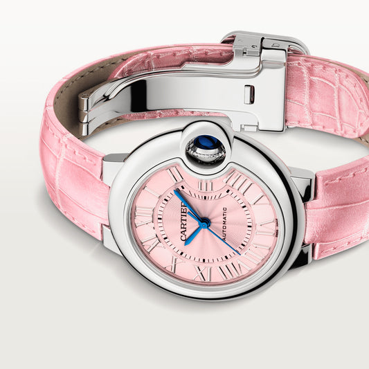 Cartier Ballon Bleu Stainless Steel 33 MM - Pink Leather Strap - Pink Dial - WSBB0031