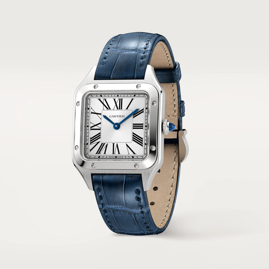 Cartier Santos de Cartier-Dumont Stainless Steel 38 MM (Small Model) - Blue Leather Strap - White Dial - WSSA0023