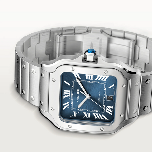 Cartier Santos de Cartier Stainless Steel 39.8 MM (Large Model) - Stainless Steel Bracelet - Blue Dial - WSSA0030